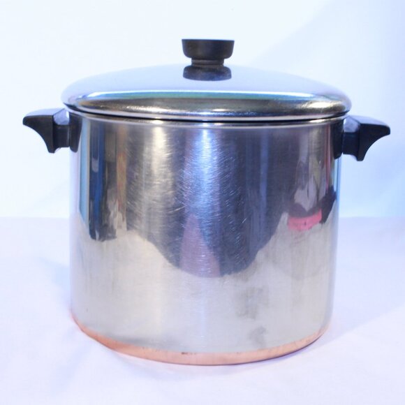 Revere Ware 1801 Vintage Copper Bottom 8 QT Stock Pot W Lid - Clinton ILL - Picture 1 of 15